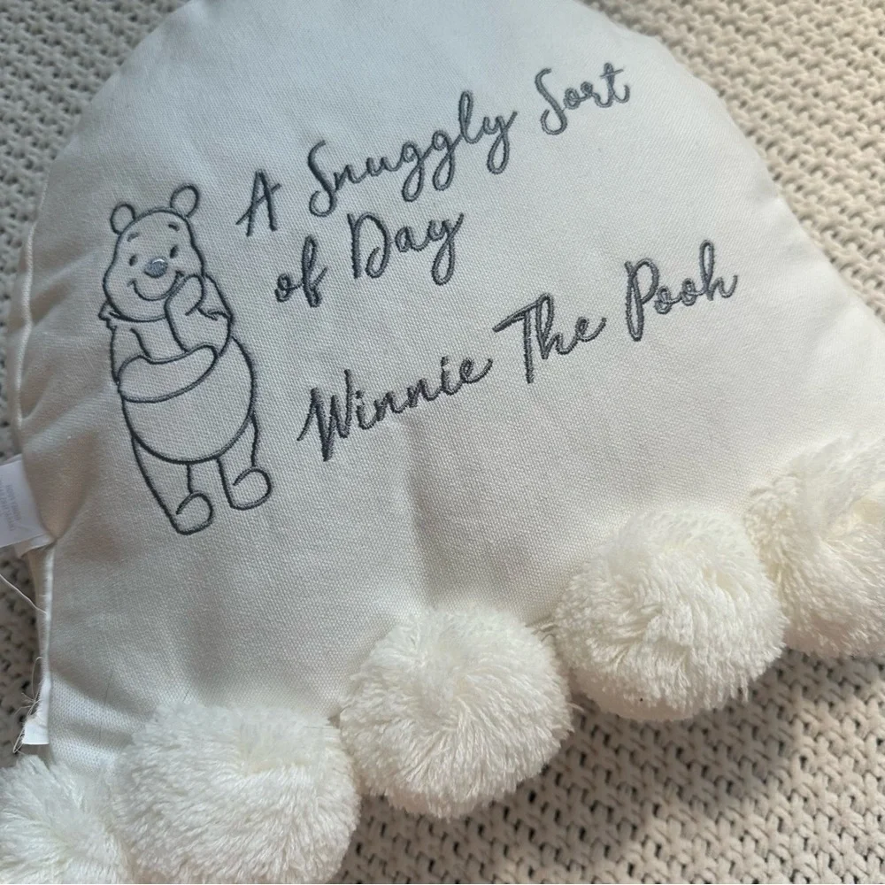 Disney Winnie The Pooh Bear Rainbow Cloud Pillow “A Snuggly Sort Of Day” Pom Pom